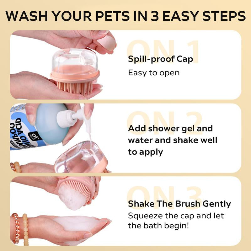 【Tiktokshopblackfriday】2-In-1 Dog Bath Brush with Shampoo Dispenser – Soft Silicone Massage Brush for Dogs & Cats, Gentle Grooming Tool for Long/Short Hair during Bath Time