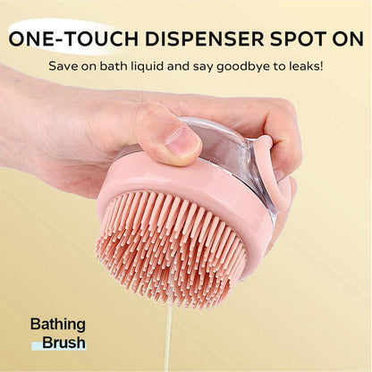 【Tiktokshopblackfriday】2-In-1 Dog Bath Brush with Shampoo Dispenser – Soft Silicone Massage Brush for Dogs & Cats, Gentle Grooming Tool for Long/Short Hair during Bath Time